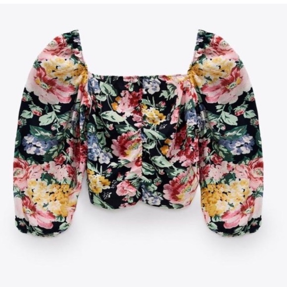 Zara Floral Print Puff Sleeve Top - Picture 7 of 7